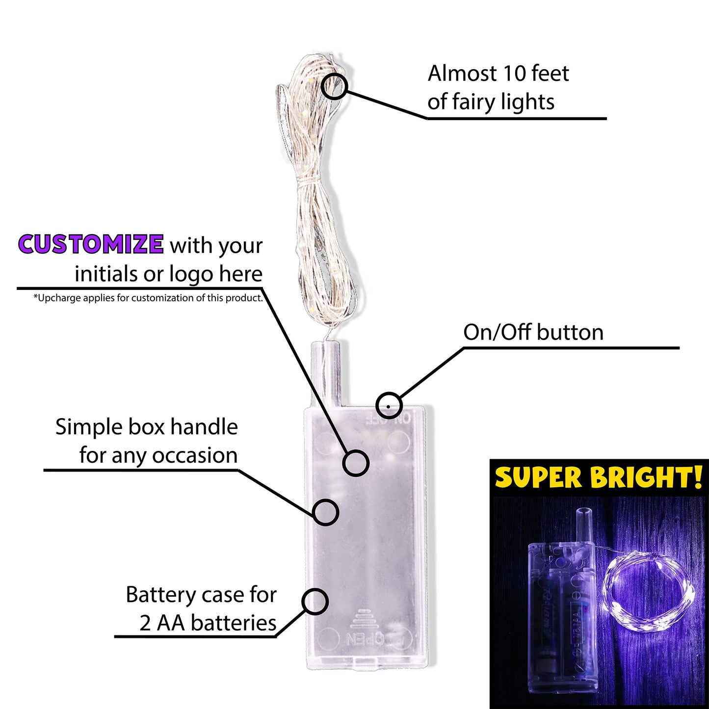 Fairy Wish Balloon | Purple LED | Box Handle | Heart Balloon