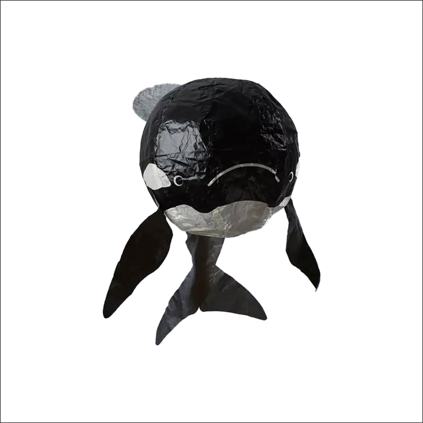 Risograph Greeting Card with Japanese Paper Balloon | Black (Orca) Whale