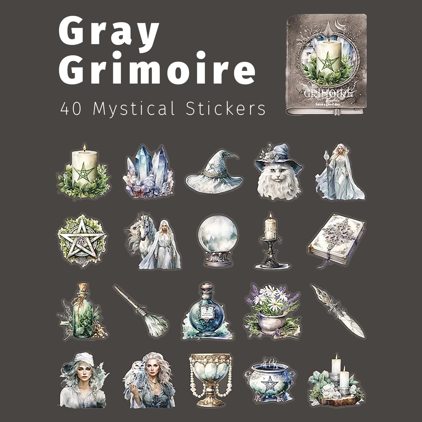 Ice and Snow Grimoire | Gray Magical Sticker Pack