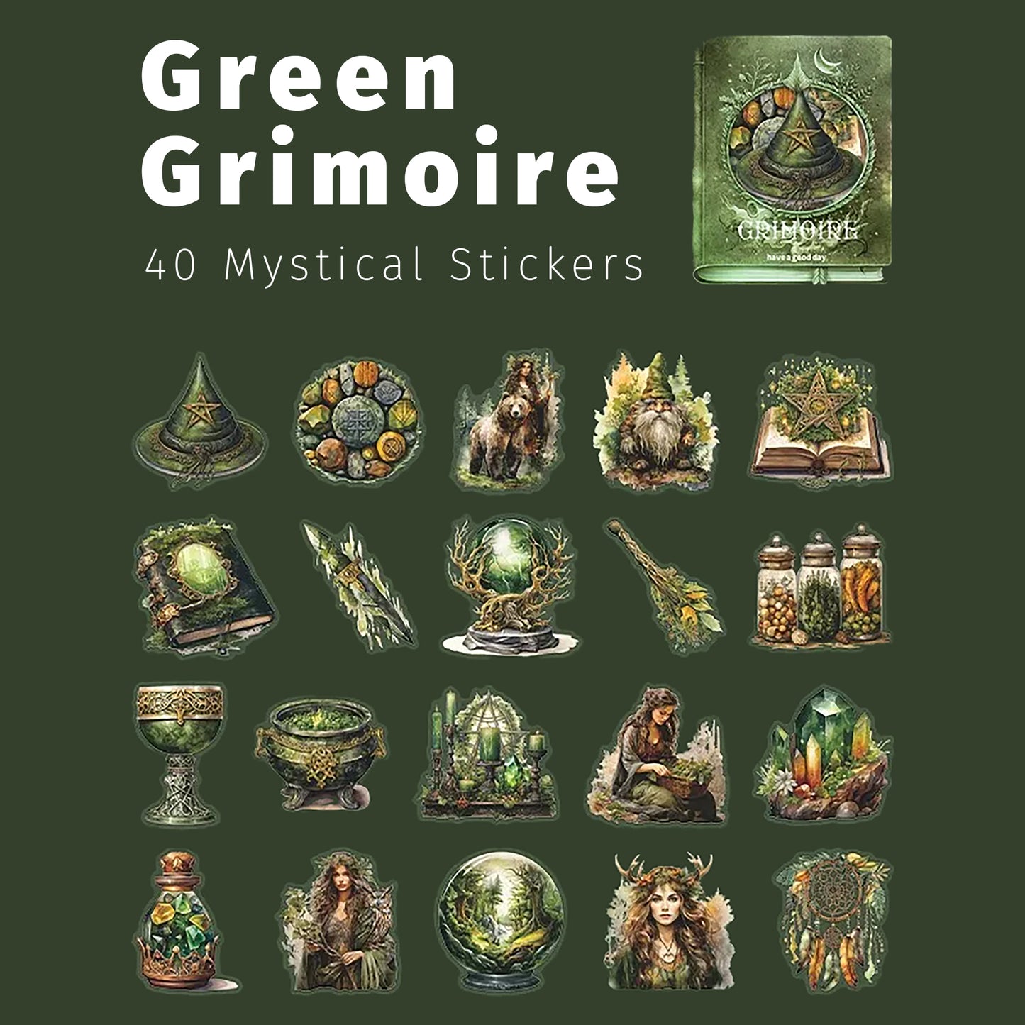 Forest Wonderland Grimoire | Green Magical Sticker Pack