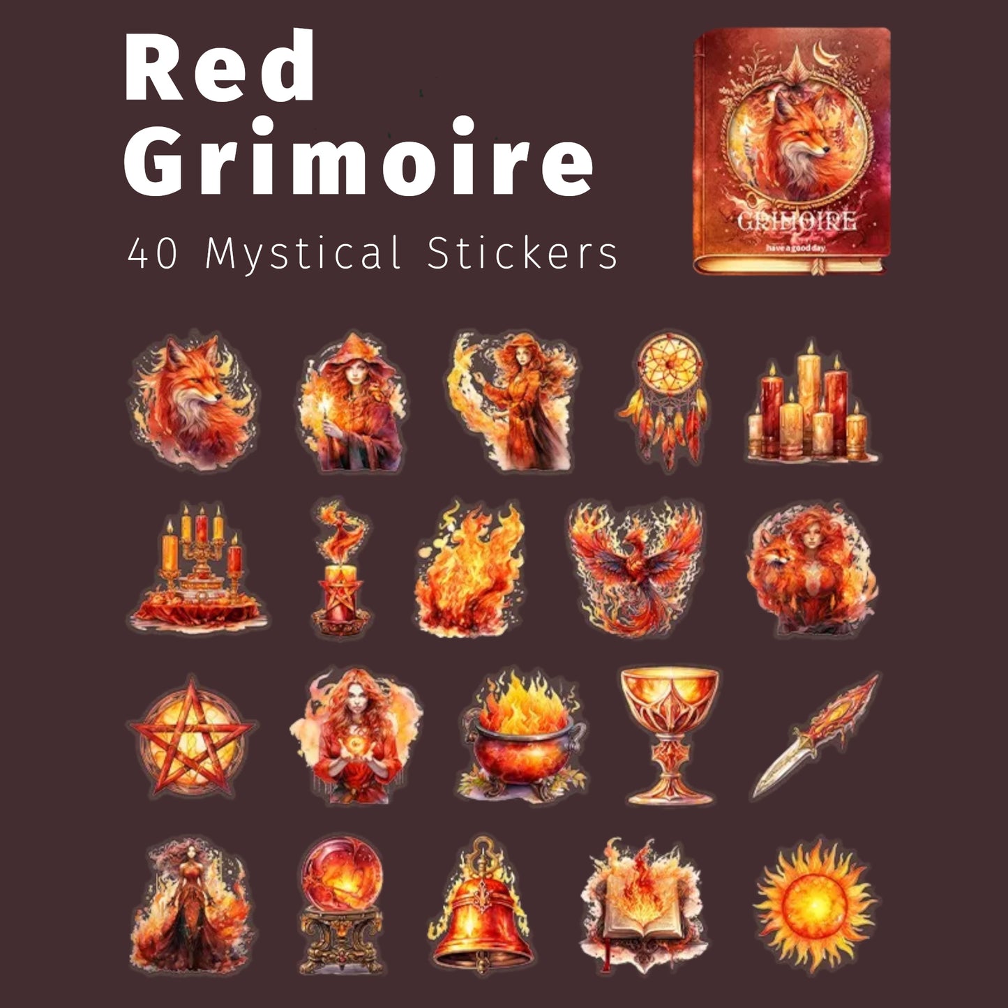 Scarlet Witch Grimoire | Red Magical Sticker Pack