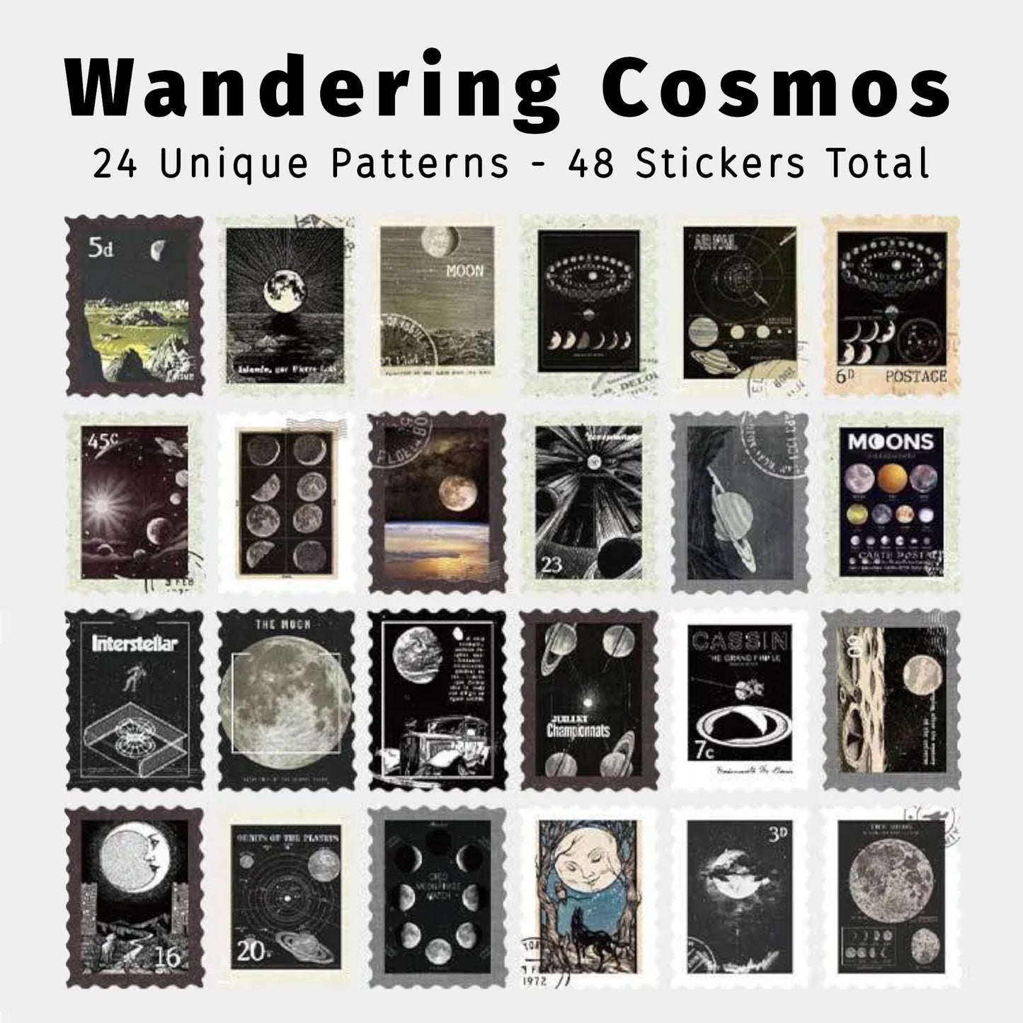 Wandering Cosmos | Black Stamp-Shaped Sticker Slack Pack