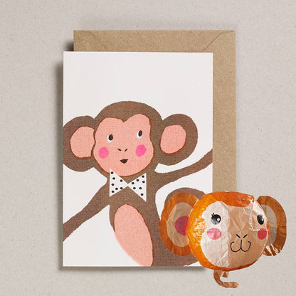 Risograph Greeting Card with Japanese Paper Balloon | Monkey
