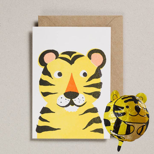 Risograph Greeting Card with Japanese Paper Balloon | Tiger