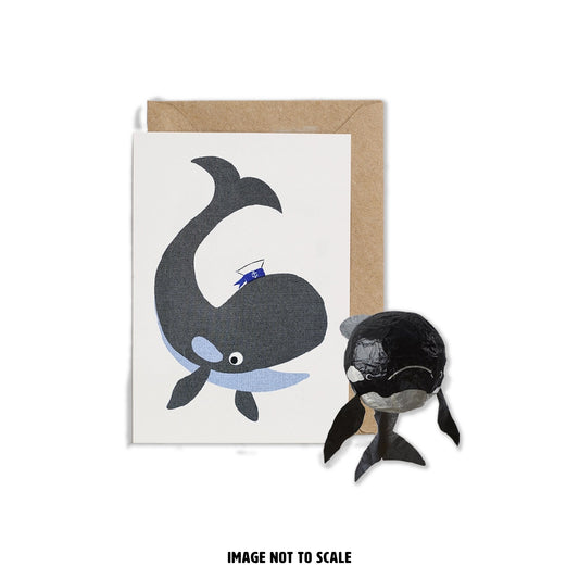 Black (Orca) Whale Risograph Greeting Card with Japanese Paper Balloon
