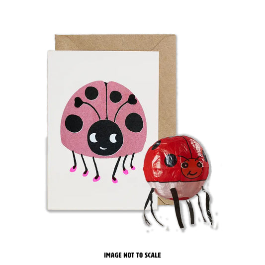 Ladybird (Ladybug) Risograph Greeting Card with Japanese Paper Balloon