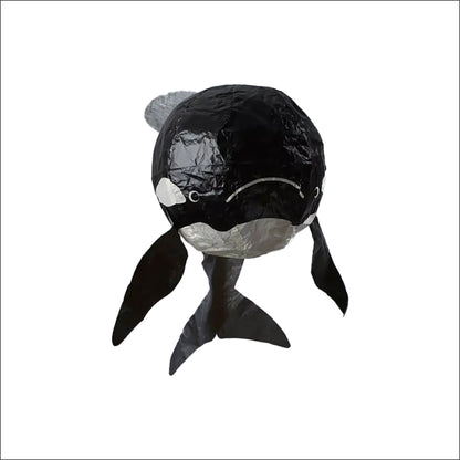 Risograph Greeting Card with Japanese Paper Balloon | Black (Orca) Whale