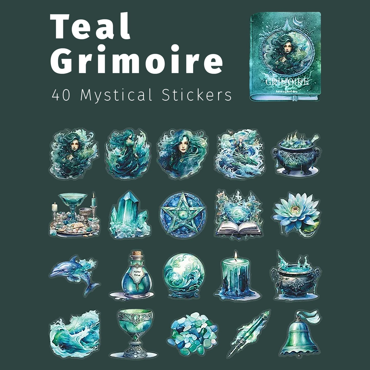 Ocean Grimoire | Teal Magical Sticker Pack