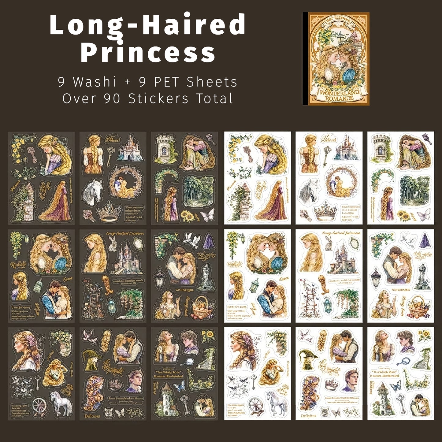 Long-Haired Princess | Tan Wonderland Romance Sticker Book