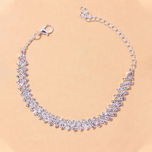 Faun Anklet | Herringbone Silver and Crystal