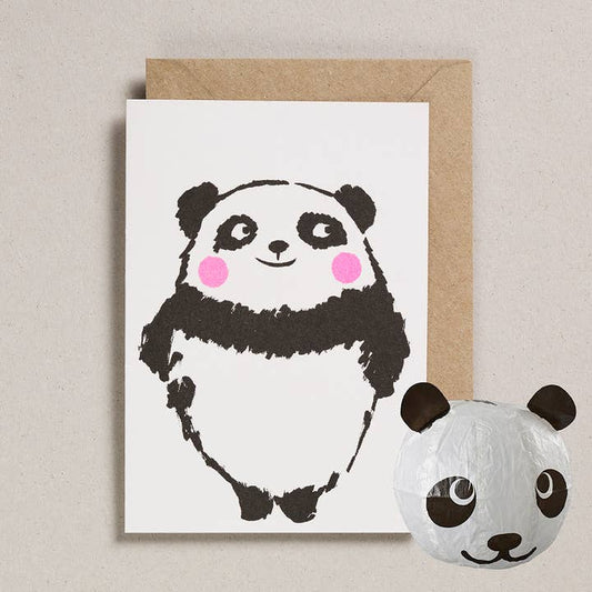 Risograph Greeting Card with Japanese Paper Balloon | Panda